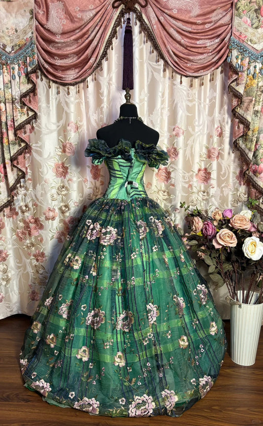 A Line Green Quinceanera Dress Ball Gown Off Shoulder Sweet 16 Dress