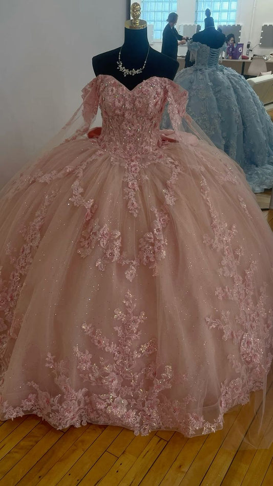 A Line Pink Quinceanera Dress Ball Gown Off Shoulder Sweet 16 Dress