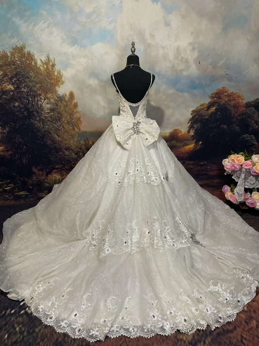 A Line White Vintage Long Wedding Dresses Princess Bridal Gown S6874