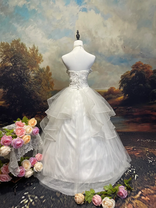 A Line White Vintage Long Wedding Dresses Princess Bridal Gown S6875
