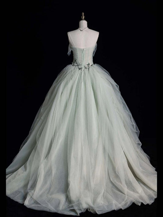 A Line Tulle Prom Dress Strapless Long Prom Dresses Birthday Gown S6549