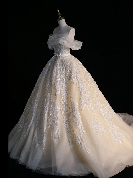 A Line Off Shoulder Tulle Prom Dress Long Prom Dresses Evening Gown S6552