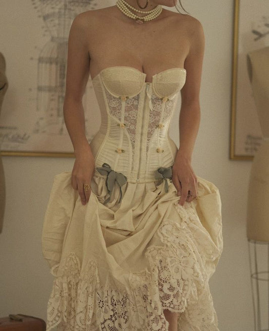 A Line Strapless Lace Wedding Dresses Long Bridal Gowns S6565