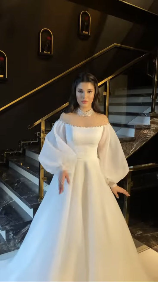 A Line Tulle Long Wedding Dresses A Line White Bridal Gown S6408