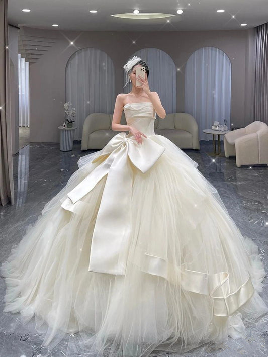 A Line Tulle Wedding Dresses Sleeveless Long Bridal Gowns S6648