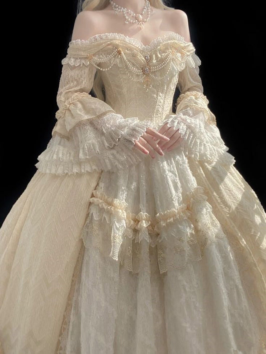 A Line Off Shoulder Ball Gown Wedding Dress Lace Princess Dress