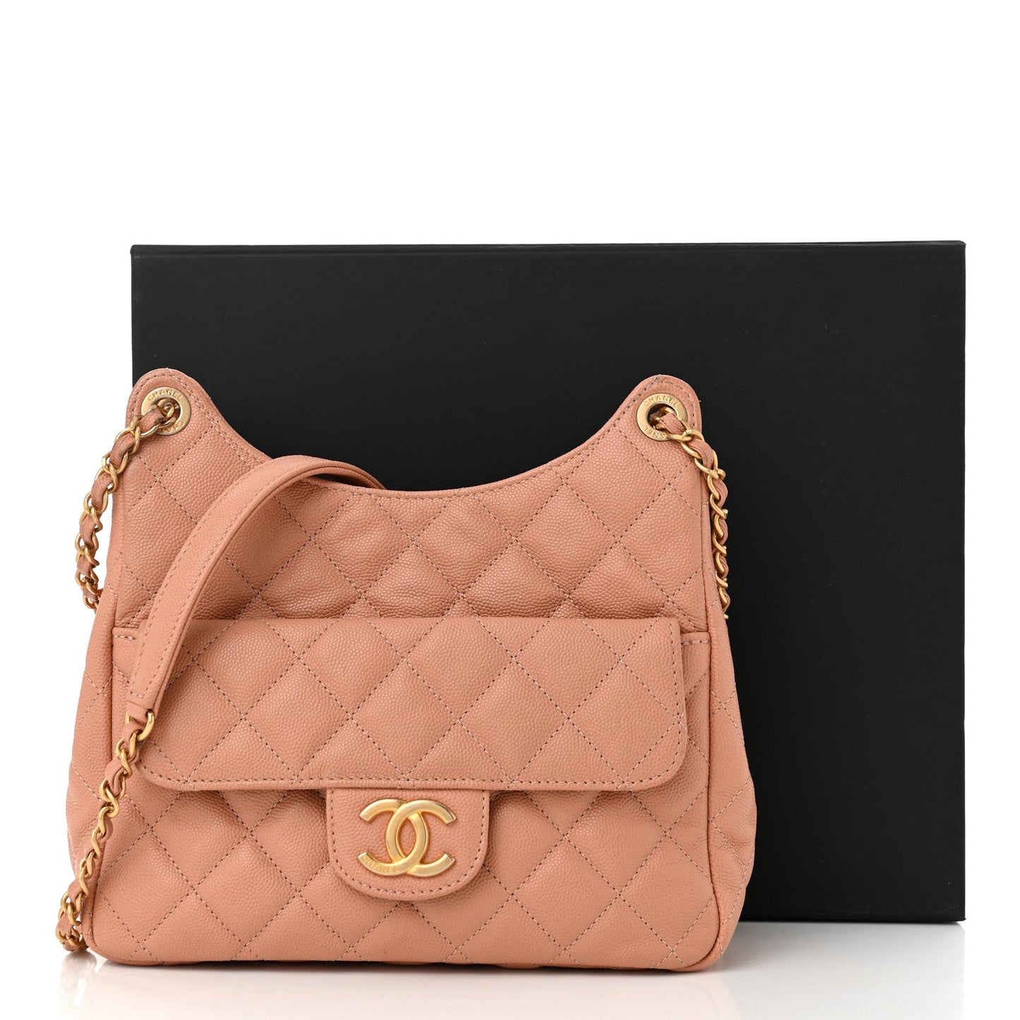 Caviar Quilted Wavy CC Hobo Beige