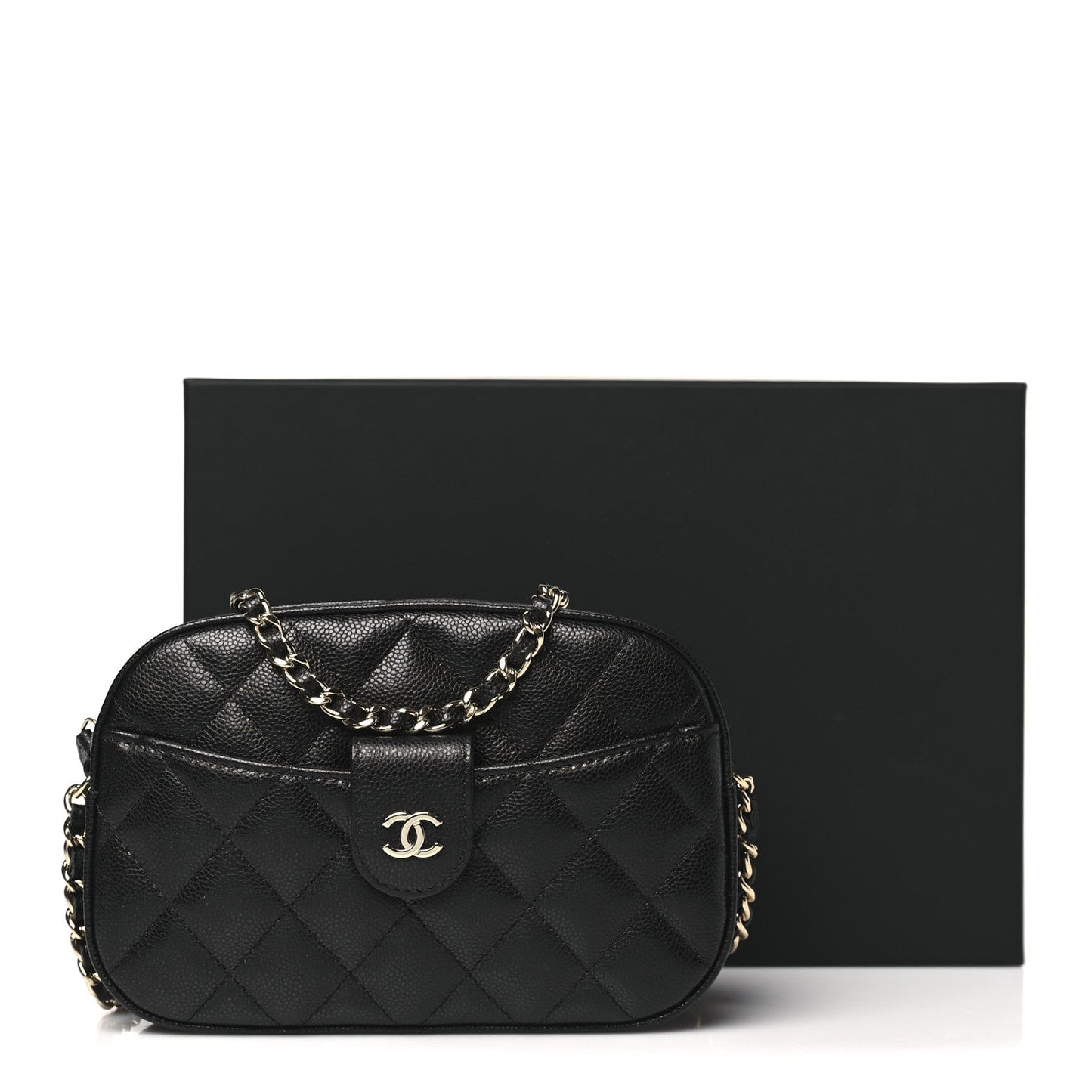 Caviar Quilted Chain Camera Bag Black