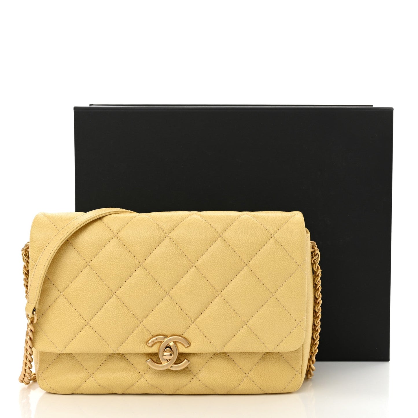 Shiny Caviar Quilted Large Chain Melody Flap Yellow