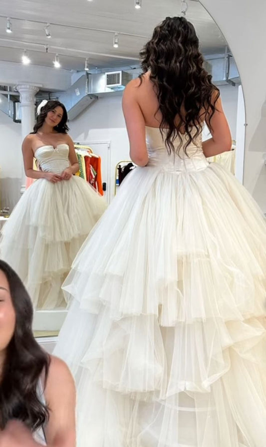 A line Evening Gown Long Evening Party Prom Dresses Strapless Wedding Dresses