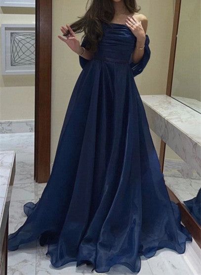 A line Strapless Blue Long Prom Dress S6752
