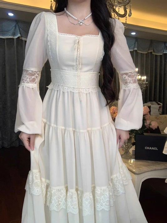 A Line Square Neck Prom Dress Ivory Evening Dress Formal Prom Gown