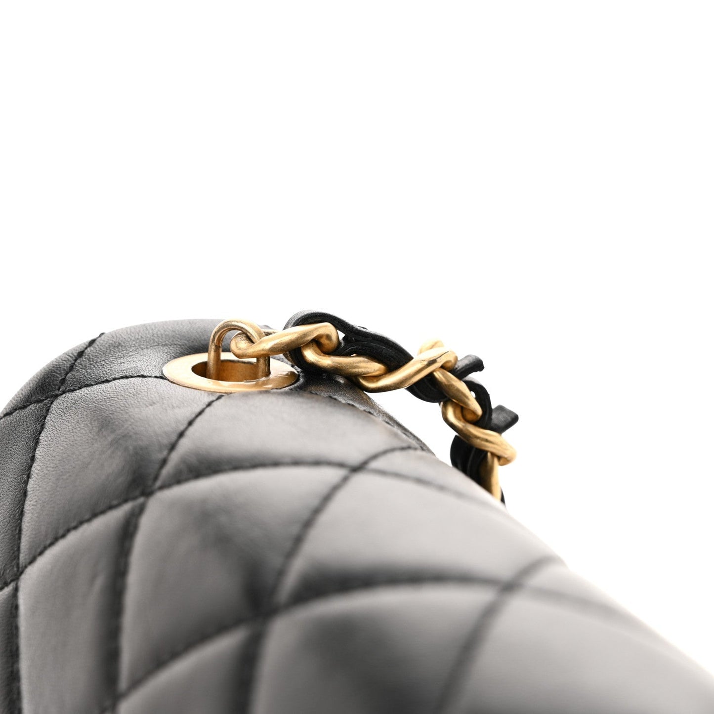 Glazed Calfskin Quilted Pearl Side Flap Black