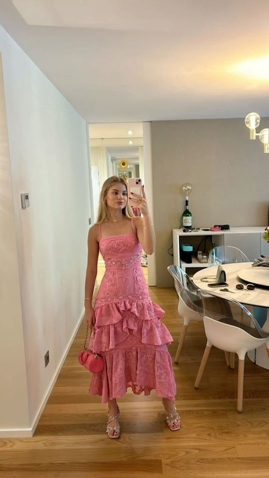 A Line Pink Lace Evening Dress New Fashion Gown
