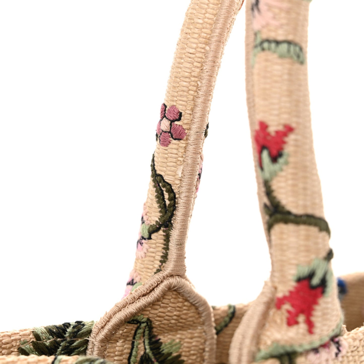 Raffia Embroidered Petites Fleurs Medium Book Tote Natural