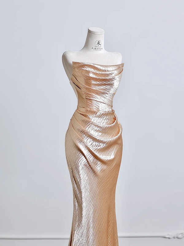 Rose gold strapless, fitted, bodycon, sexy long ball gown R8207
