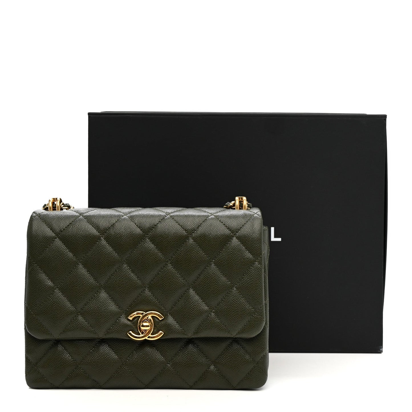 Caviar Quilted Mini Coco First Flap Khaki
