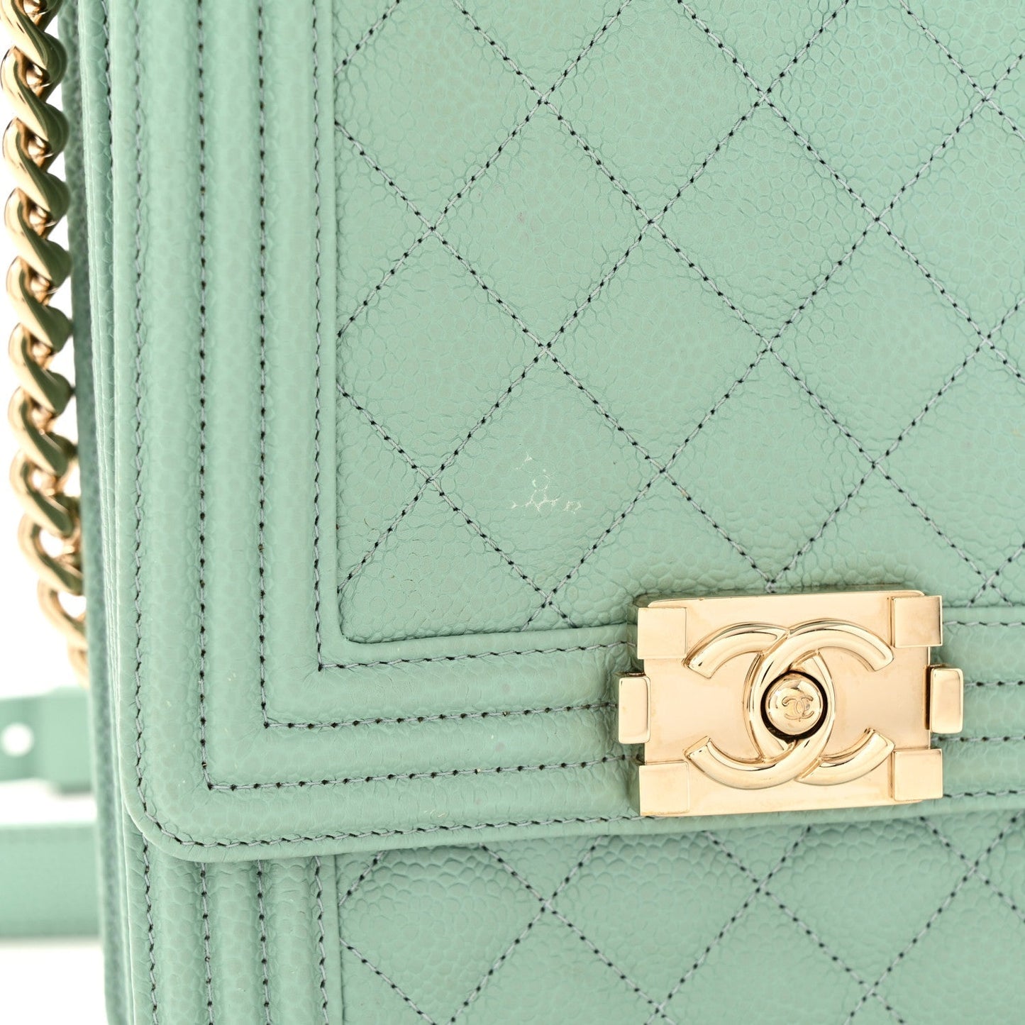 Calfskin Quilted North South Boy Flap Light Blue