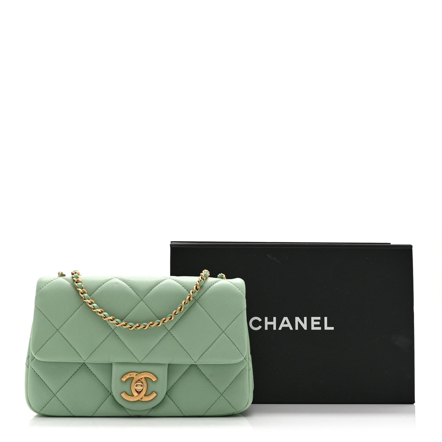 Lambskin Quilted Pearl Small Flap Light Green