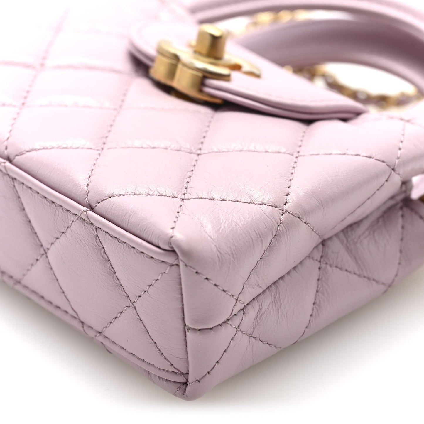 Shiny Aged Calfskin Quilted Mini Nano Kelly Shopper Light Pink