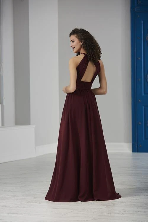 halter neckline off shoulder sleeveless backless side slit and floor length Prom dress
