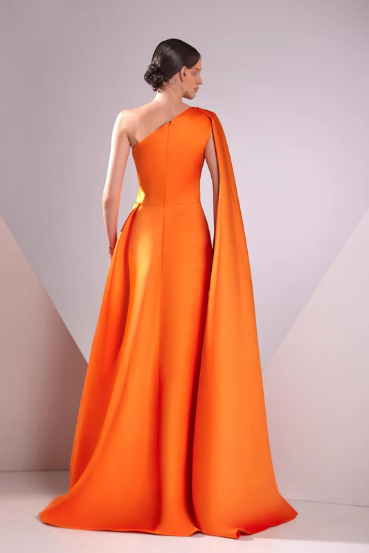 A-line evening gown elegant formal and floor length sleeveless single shoulder pocket satin pleated 2026 gowns evening dresses