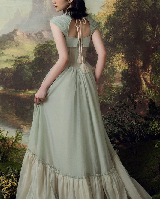 A Line Green Long Evening Dresses Prom Gown S6970