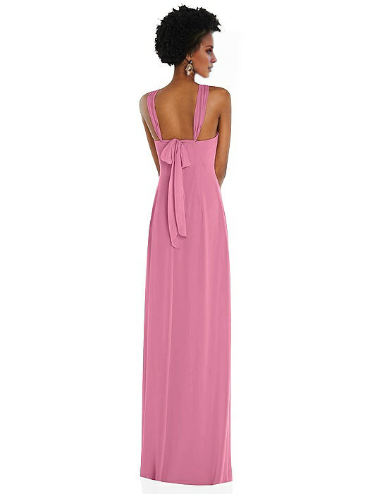 halter neckline off shoulder sleeveless backless side slit and floor length Prom dress