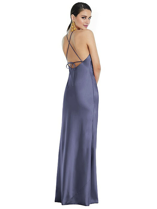 halter neckline off shoulder sleeveless backless and floor length Prom dress