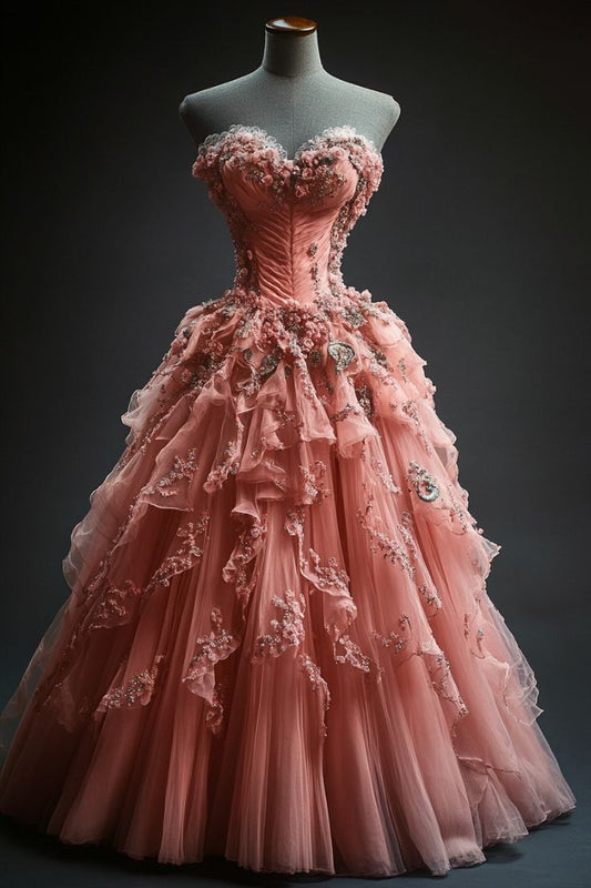 A Line Sweetheart Neckline Quinceanera Strapless Sweet 16 3D Flowers Party Ball Gown S7233