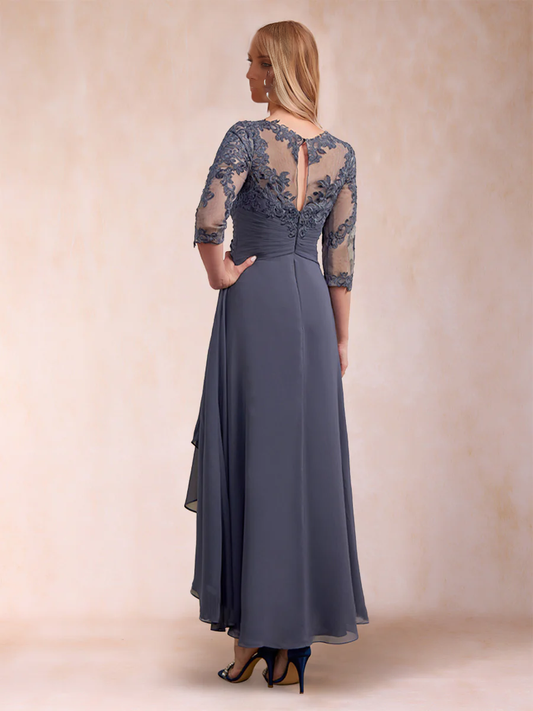 A Princess Asymmetric 3/4 Sleeve Sweetheart Mother of the Bride Dress