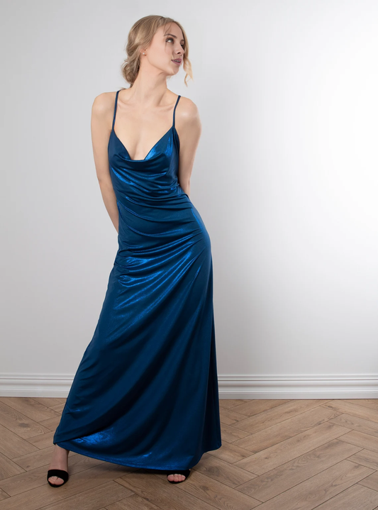 - Thin shoulder strap backless strap and floor length Prom dress