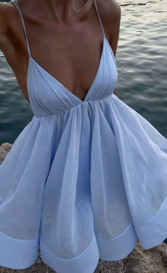 A Line Sky Blue Spaghetti Straps Short Party Dresses S7181
