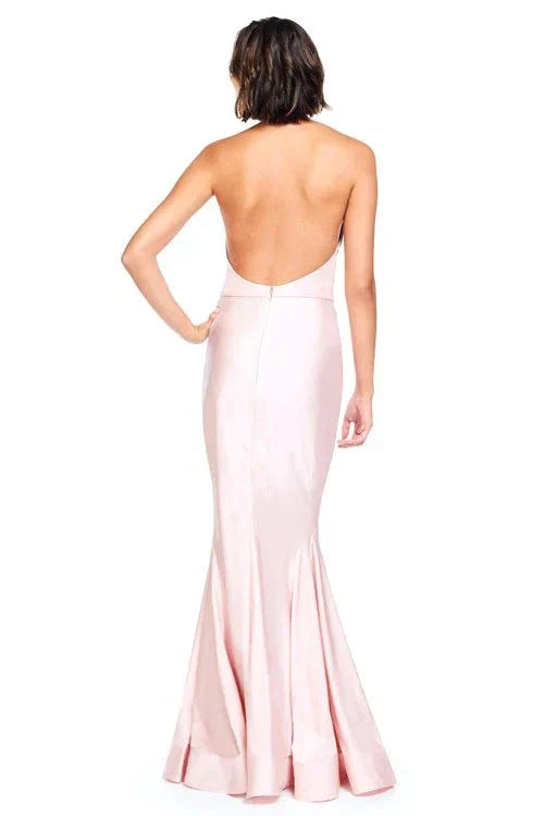 halter neckline off shoulder sleeveless backless and floor length evening dress