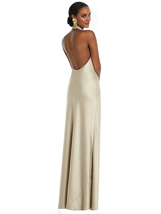 halter neckline off shoulder sleeveless backless side slit and floor length Prom dress