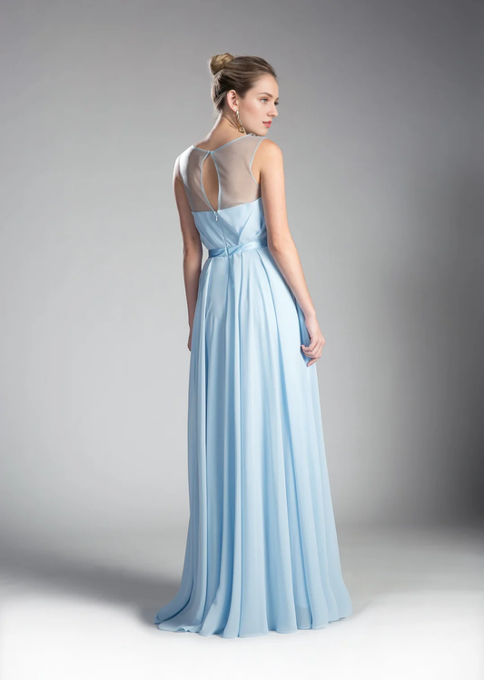 Illusionary collar long sleeveless dress
