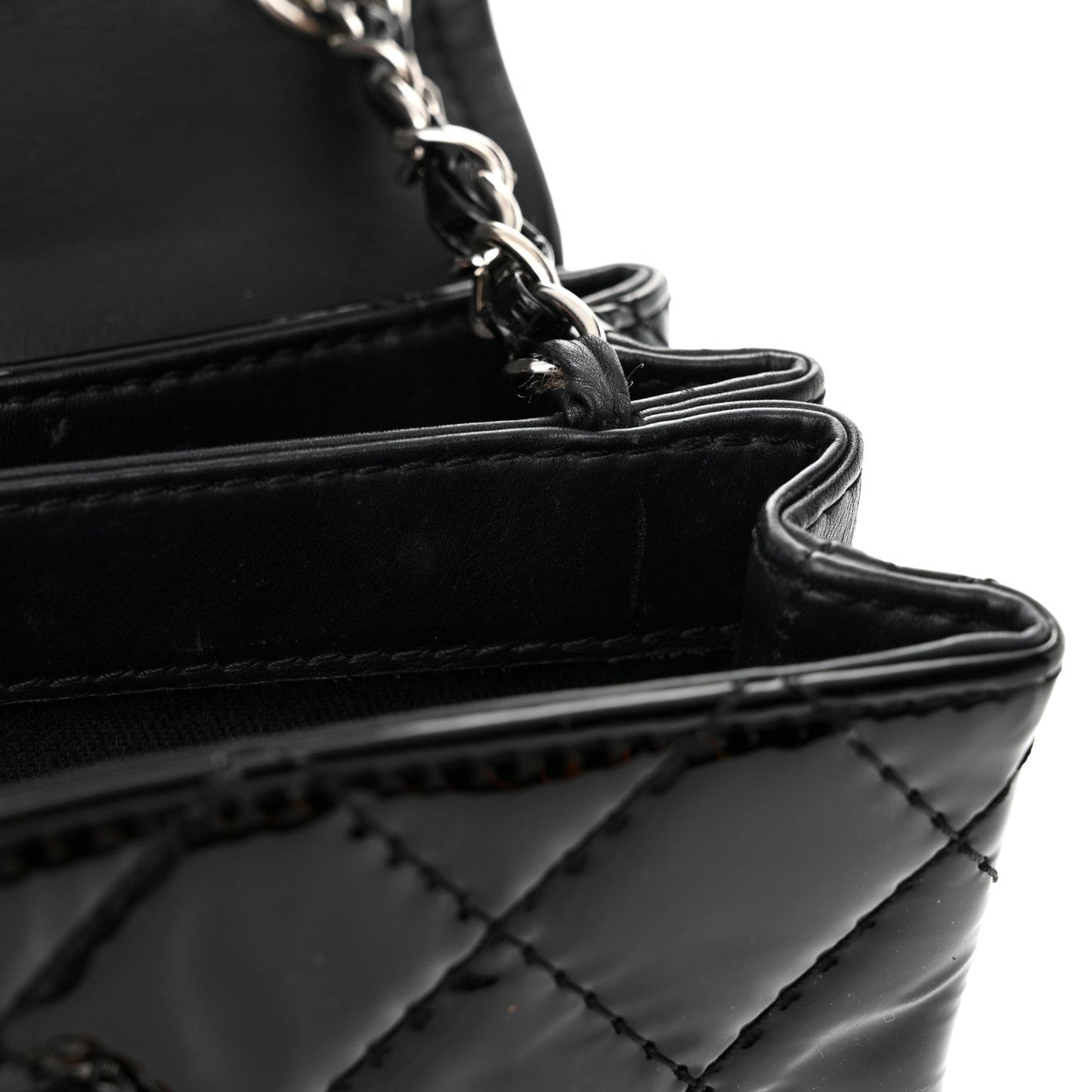 Patent Quilted Hamptons Flap Bag Black