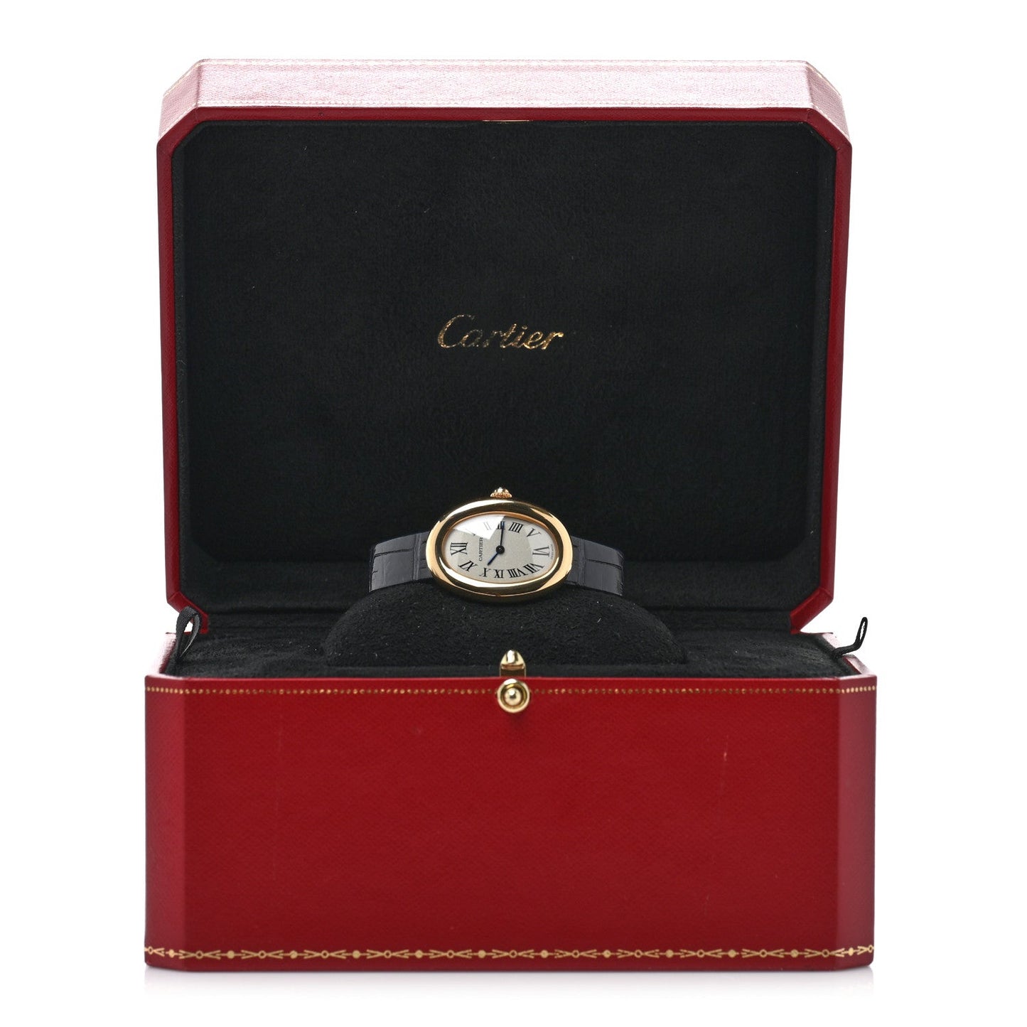 18K Yellow Gold Alligator 23mm Baignoire Quartz Watch