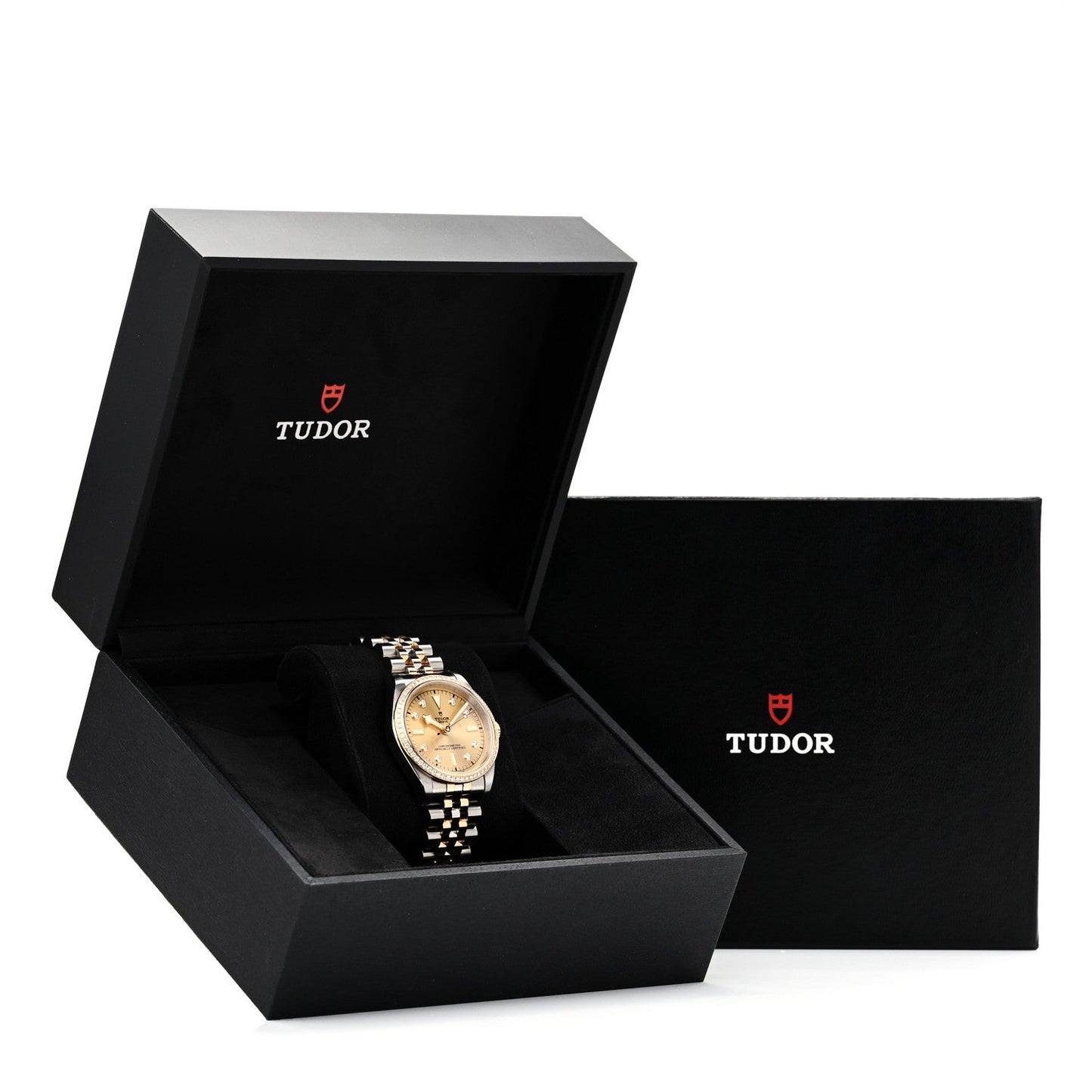 Stainless Steel 18K Yellow Gold Diamond Bezel 36mm Black Bay Automatic Watch Champagne 79653
