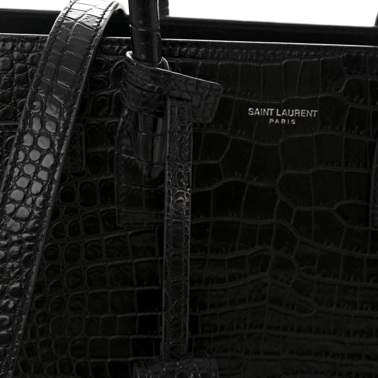 Calfskin Crocodile Embossed Baby Sac De Jour Black