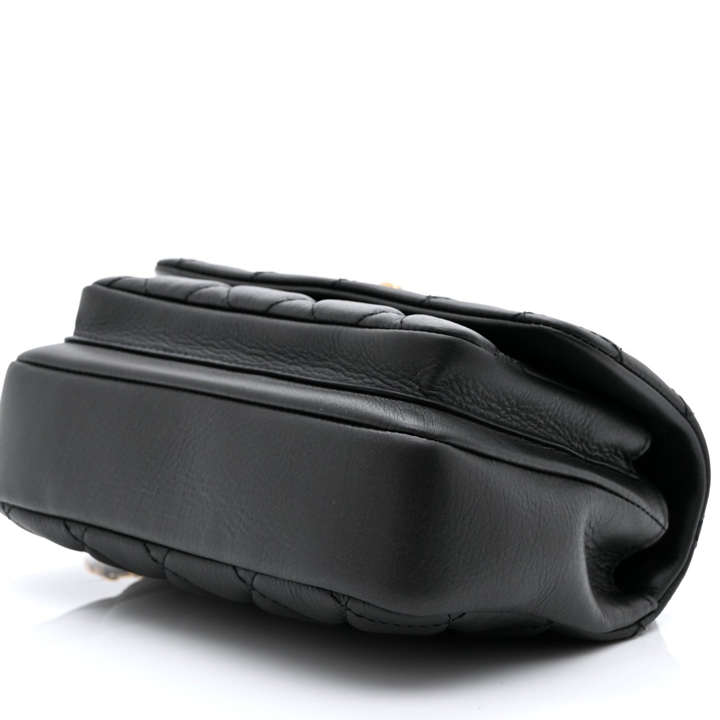 Calfskin Quilted Top Handle Flap Black