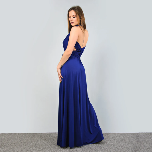 - Hanging neck collar pleated bra backless and floor length Prom dress