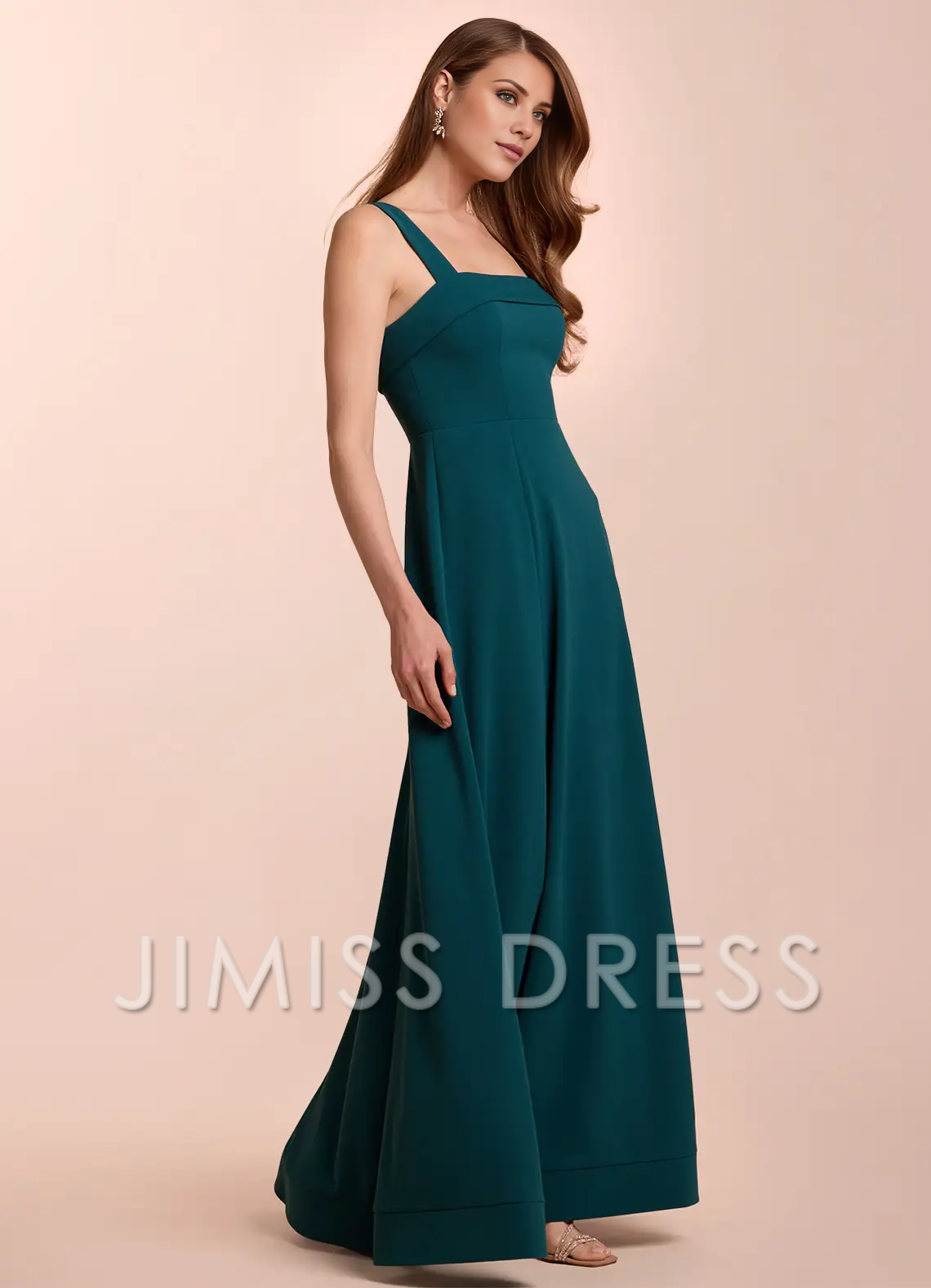 A-line straight neckline backless and floor length Prom dress