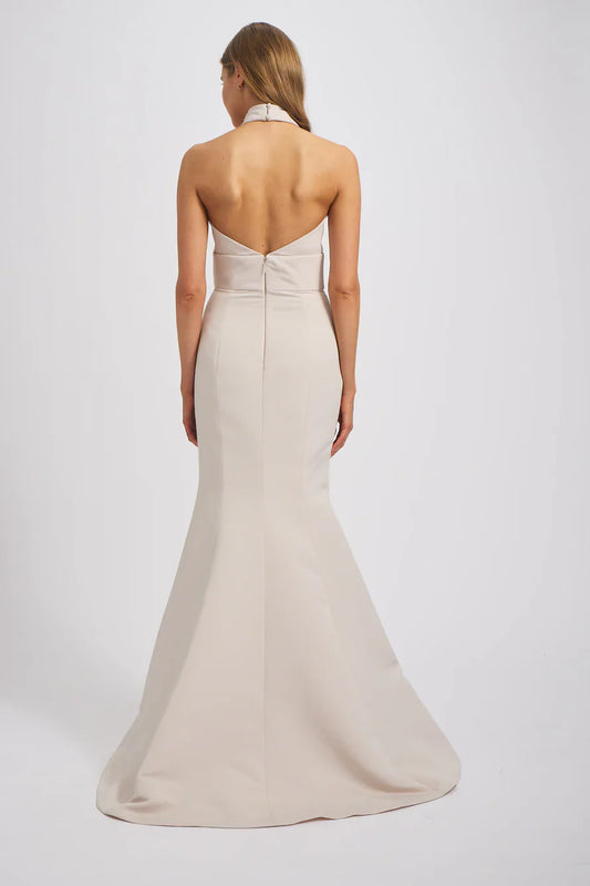 halter neckline off shoulder sleeveless backless and floor length Prom dress