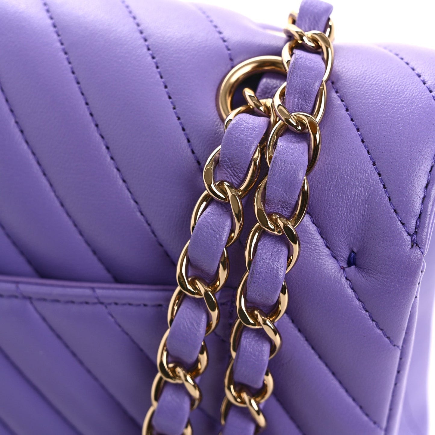 Lambskin Chevron Quilted Small Double Flap Purple