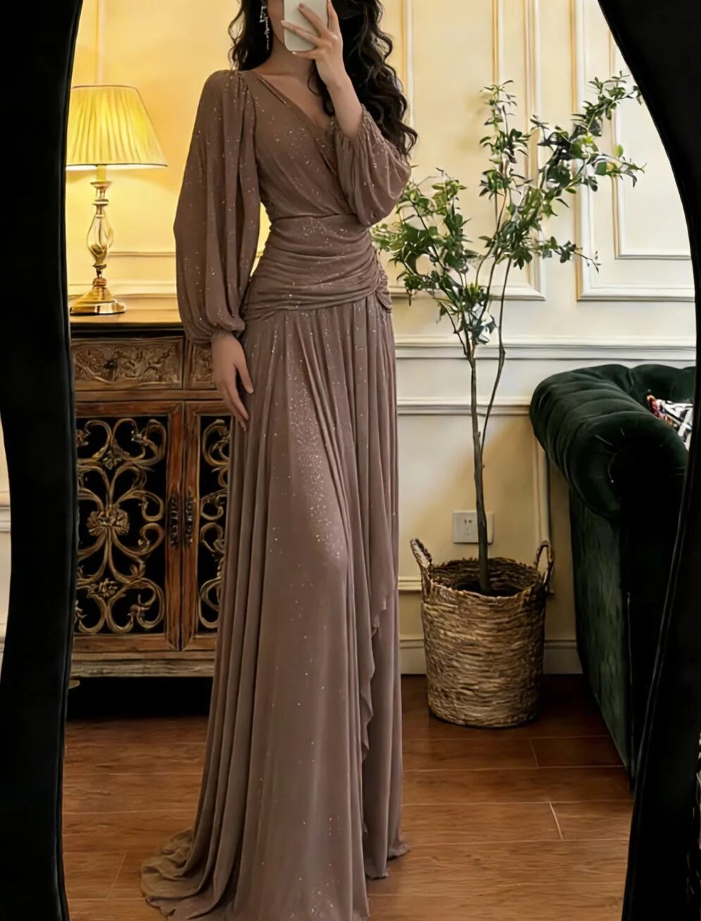 Elegant Prom Dress V-neck Pleated Gala Dress Formal Dress Evening Dress D4602