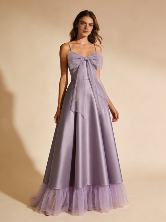A Line Prom Dress Light Purple Spaghetti Straps Tulle Birthday Party Outfits Gala Dress Evening Gown D4837