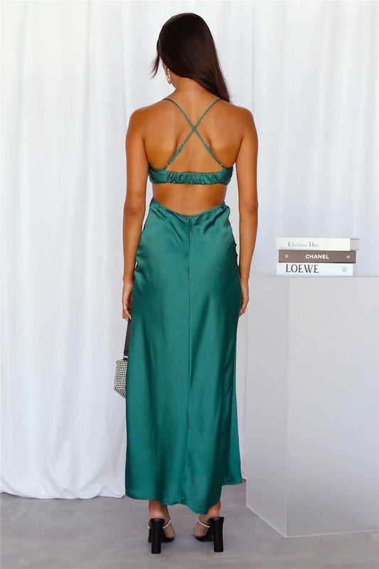 hanging neckline thin shoulder strap exposed back long Prom dress