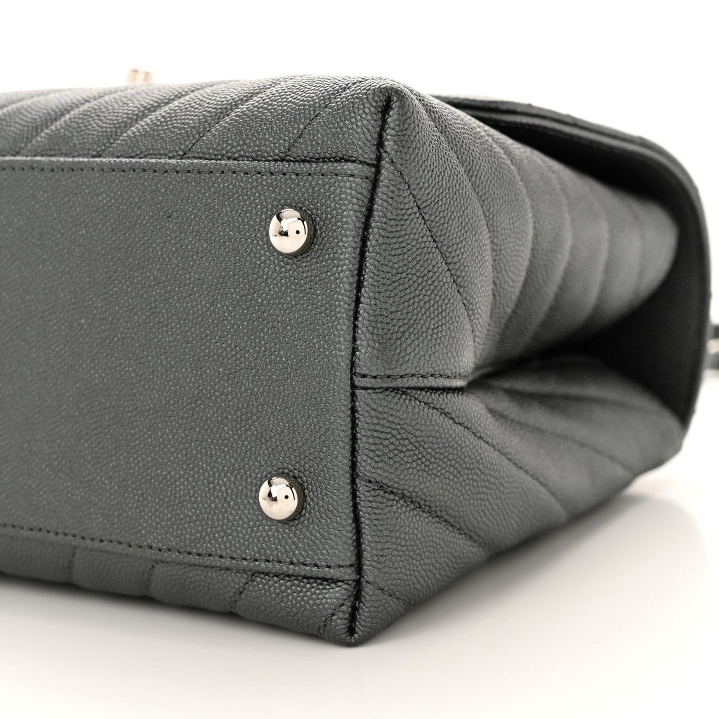 Metallic Caviar Chevron Quilted Small Coco Handle Flap Dark Silver