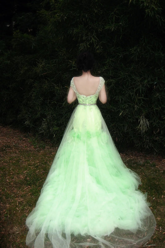 90s Retro Prom Dress Light Green Straps Pleated Tulle Gala Gown Evening Dress Party Outfits D5020